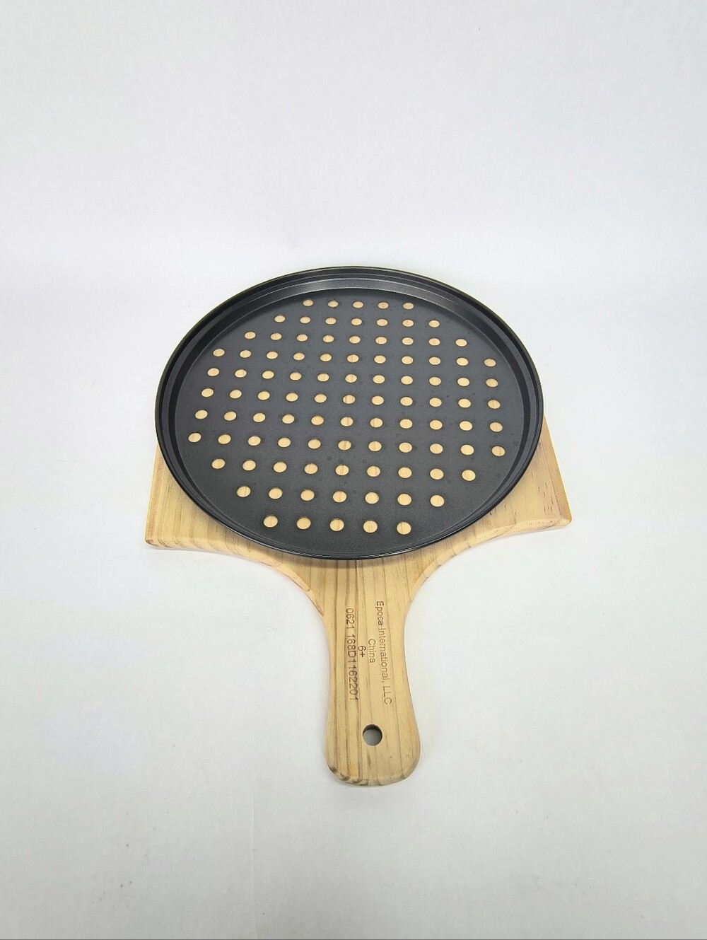 TASTY Natural Wood Pizza Peel & Nonstick Perforated Baking Oven Tray 9.5" Set